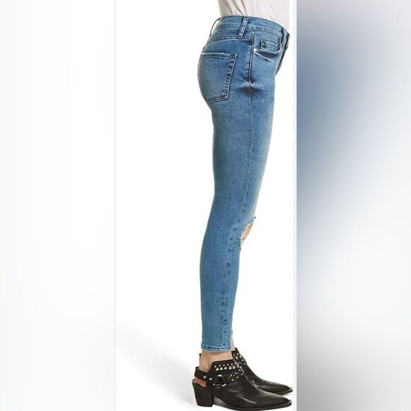 Free People Womens Skinny Denim Jeans Distressed Stretch High Rise Blue Size 24 - Picture 1 of 12